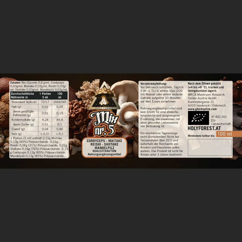 Mix Nr. 5 – Bio Cordyceps, Mandelpilz, Maitake, Shiitake & Reishi