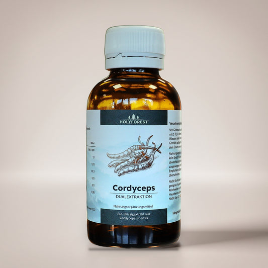Bio Cordyceps – Glasflasche mit Etikett