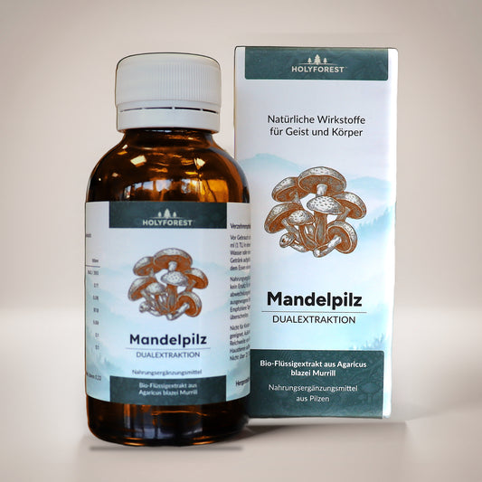 Bio Mandelpilz – Flasche und Faltschachtel