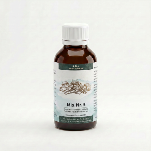 Mix Nr. 5 – Bio Cordyceps, Mandelpilz, Maitake, Shiitake & Reishi Dualextraktion – Holyforest