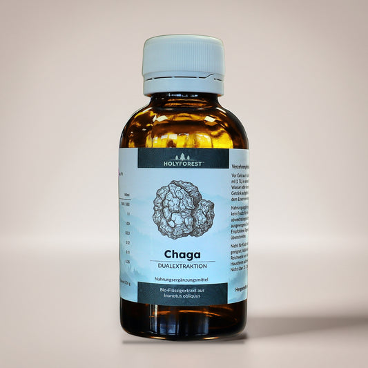 Bio Chaga – Glasflasche mit Etikett