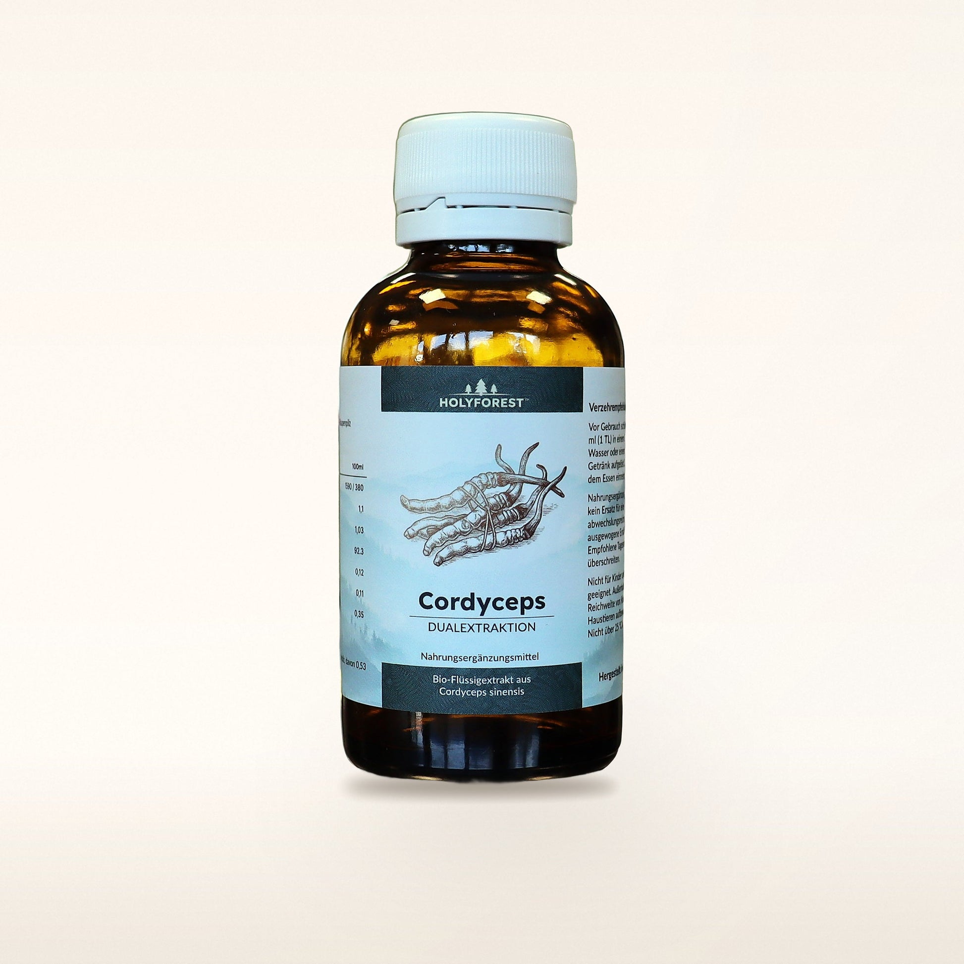 Bio Cordyceps – Glasflasche mit Etikett