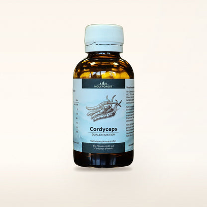 Bio Cordyceps – Glasflasche mit Etikett