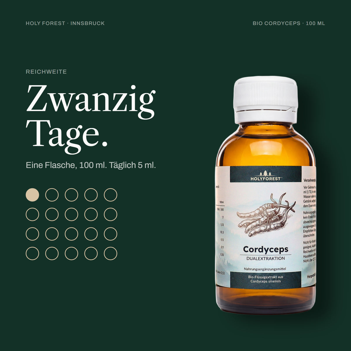 Bio Cordyceps – eine Flasche reicht für 20 Tage