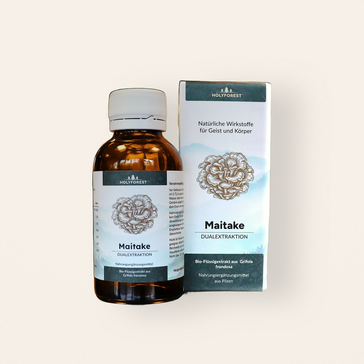 Bio Maitake – Flasche und Faltschachtel