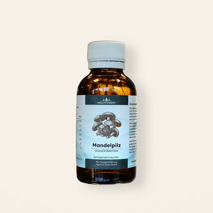 Bio Mandelpilz – Glasflasche mit Etikett