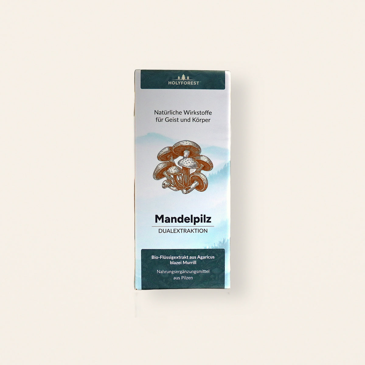 Bio Mandelpilz – Faltschachtel, Vorderseite