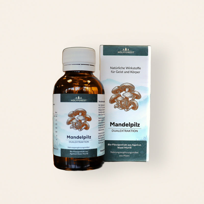 Bio Mandelpilz – Flasche und Faltschachtel