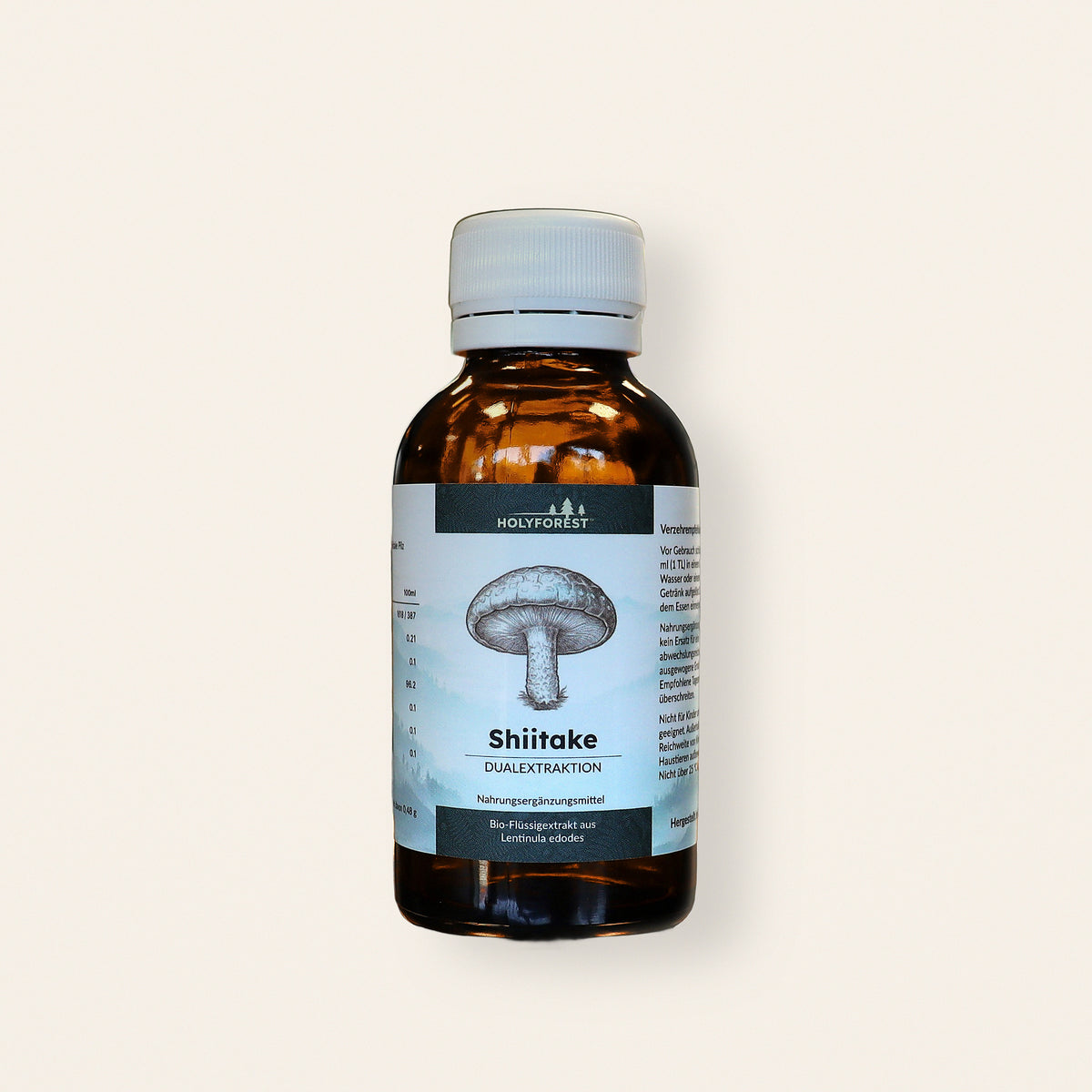 Bio Shiitake – Glasflasche mit Etikett