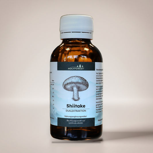 Bio Shiitake – Glasflasche mit Etikett