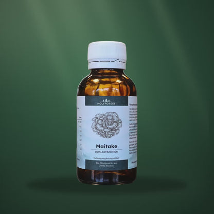 Bio Maitake – Glasflasche im Waldlicht