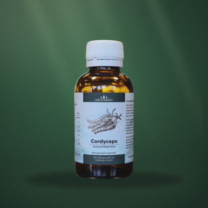 Bio Cordyceps – Glasflasche im Waldlicht